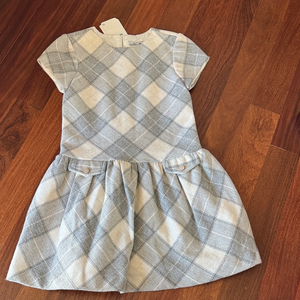 Mayoral Gray and Cream Plaid Kids Dress
